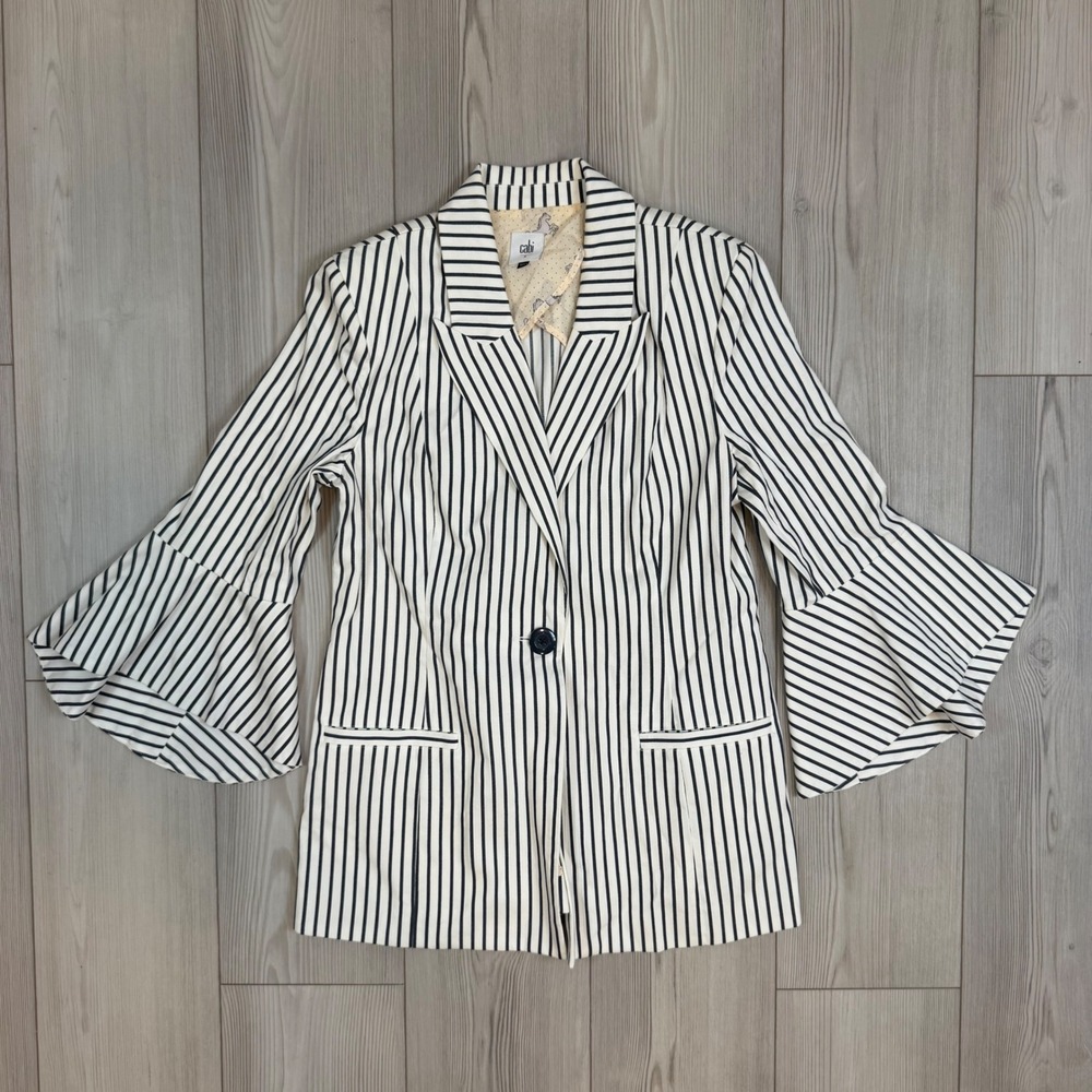 Cabi Blazer Navy White Stripe Bell Sleeve Jacket 5295 Size 8